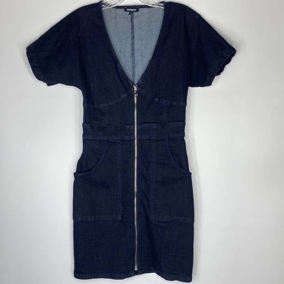 Express Denim Front Zippered Bodycon Vneck Dress XS - Picture 1 of 9